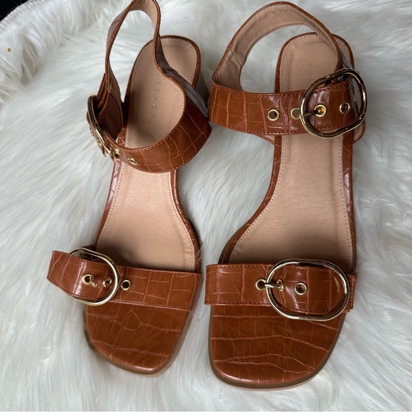 Topshop Dolly Block Heel Sandal Brown Crocodile Pattern - Picture 4 of 7